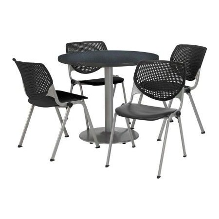 Kfi KFI 42" Round Dining Table & Chair Set, Graphite Table With Black Plastic Chairs T42RD-B1922SL-GPN-2300-P10